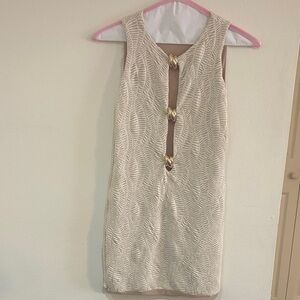 EGO Cream Textured Mini Dress with Gold Accents